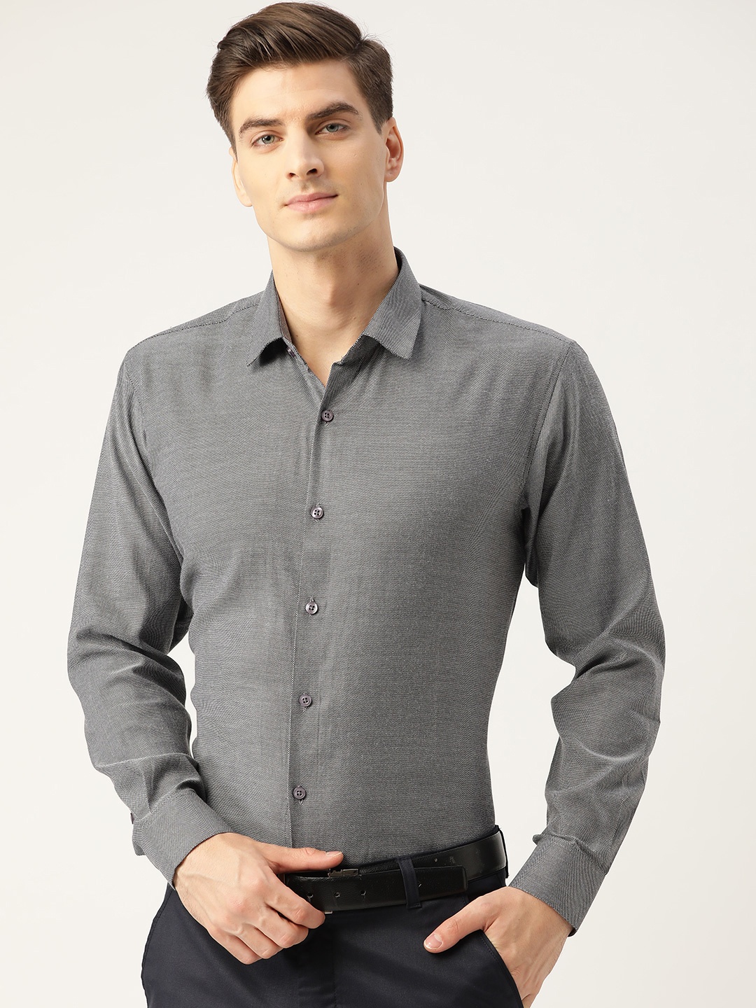 

SOJANYA Men Grey Regular Claasic Fit Textured Formal Shirt