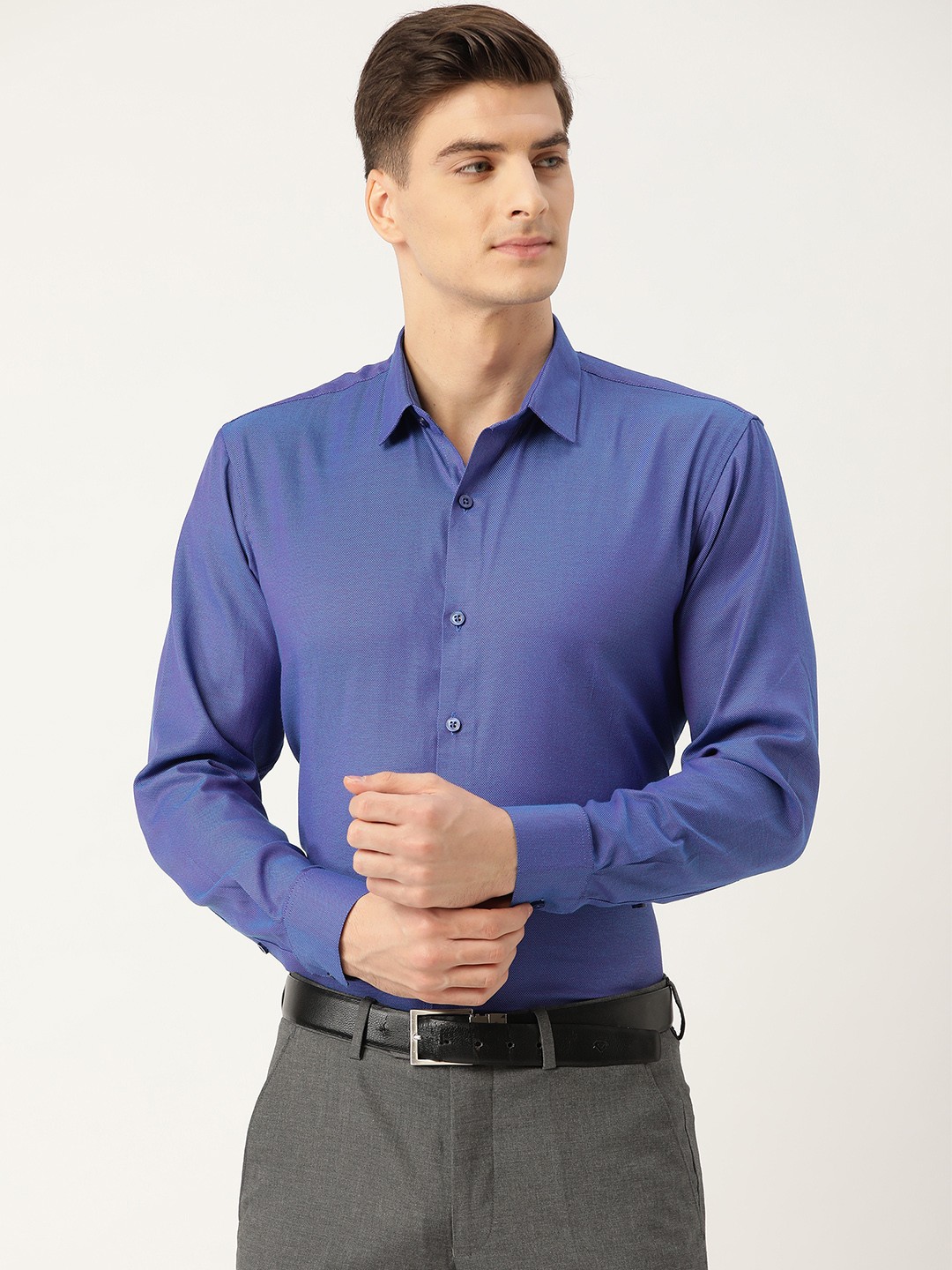 

SOJANYA Men Blue Classic Regular Fit Self Design Formal Shirt