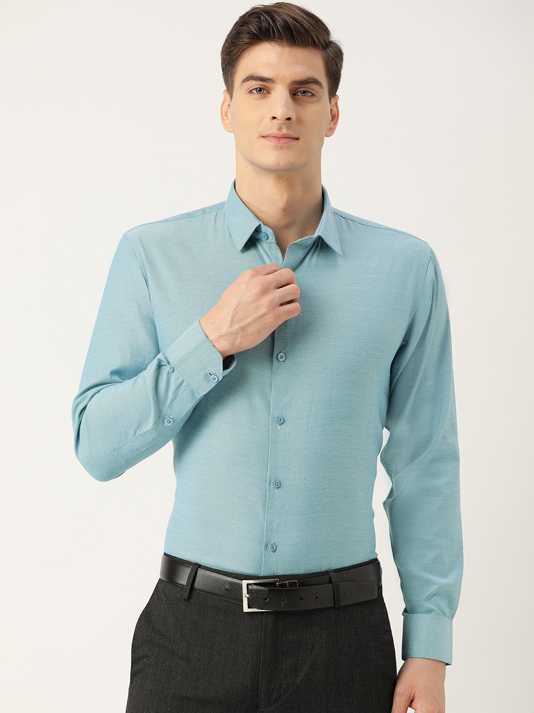 

SOJANYA Men Teal Blue Classic Regular Fit Self Design Formal Shirt