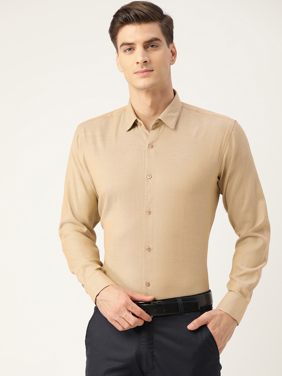 

SOJANYA Men Beige Classic Regular Fit Solid Formal Shirt