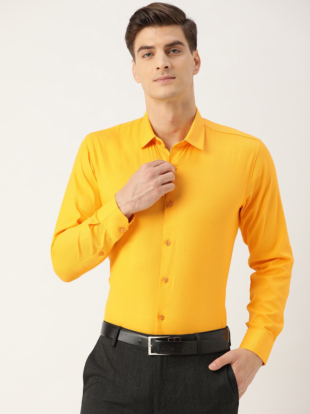 

SOJANYA Men Yellow Classic Regular Fit Self Design Formal Shirt