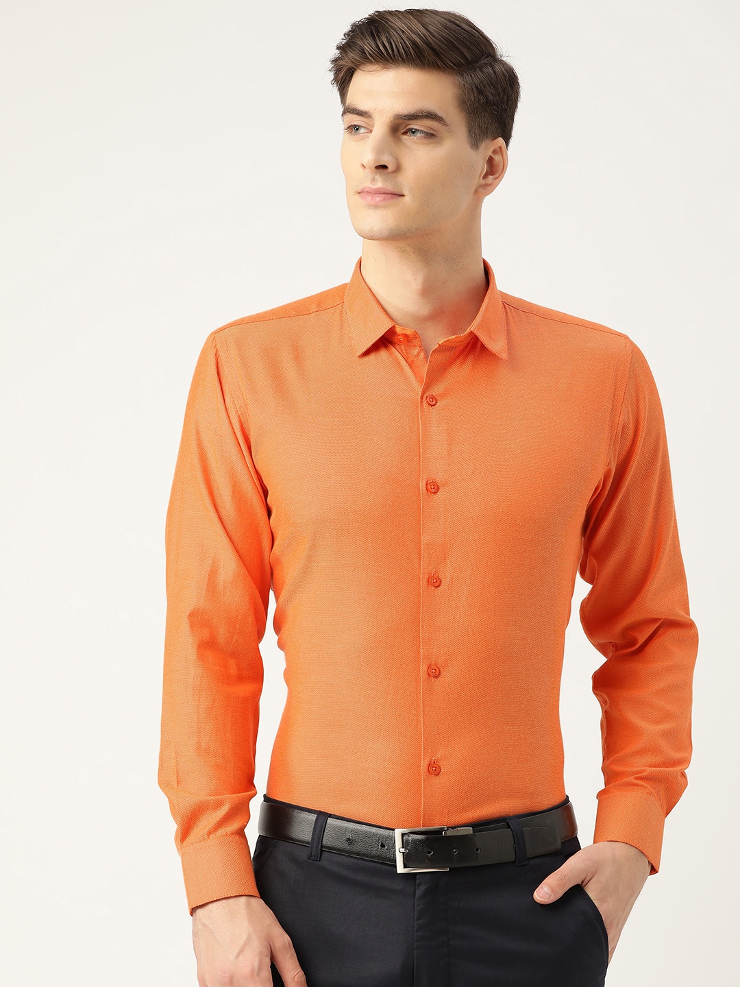 

SOJANYA Men Orange Classic Regular Fit Solid Smart Casual Shirt