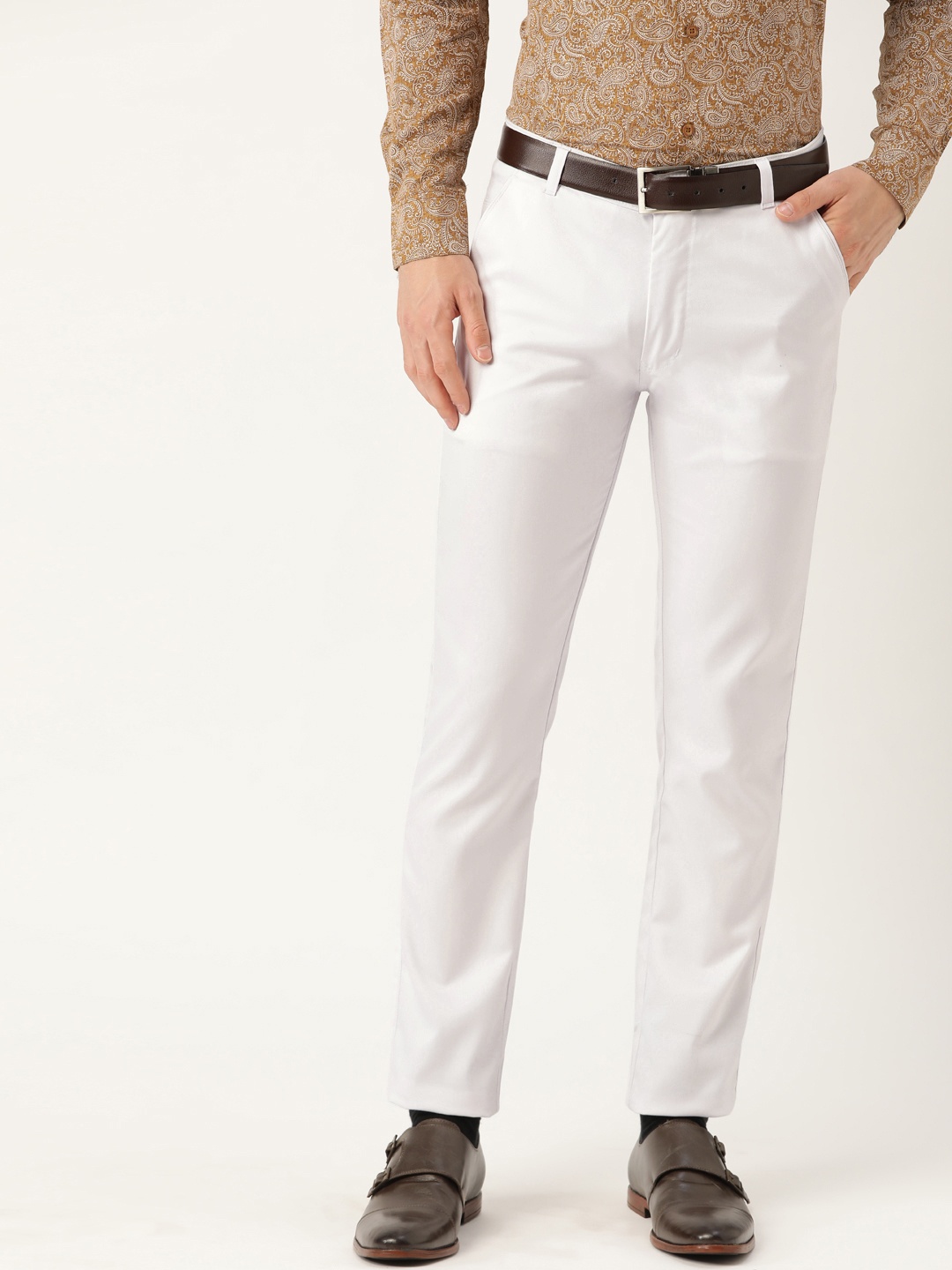 

SOJANYA Men White Smart Slim Fit Solid Formal Trousers