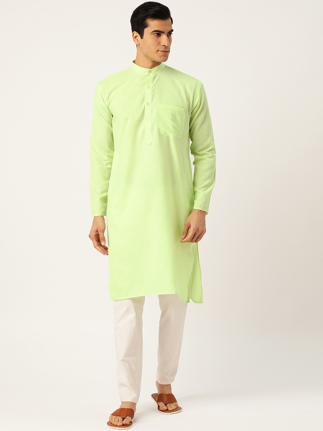 

SOJANYA Men Green Solid Straight Kurta
