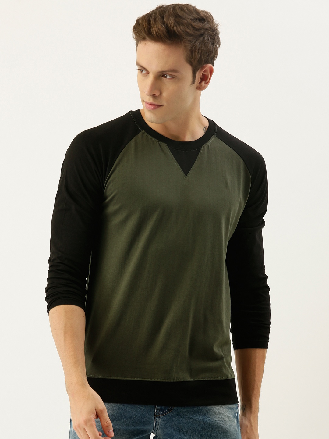 

ARISE Men Olive Green Solid Round Neck Pure Cotton T-shirt