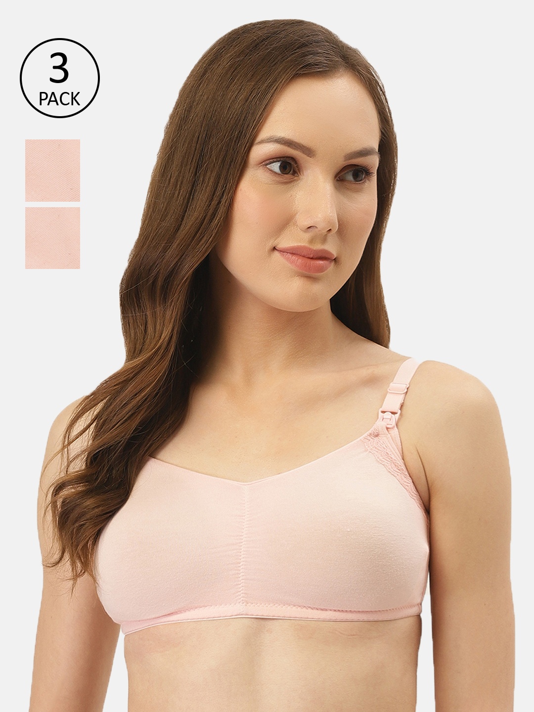 

Inner Sense Pack Of 3 Solid Antimicrobial Soft Nursing Bra with Removable Pads, Pink