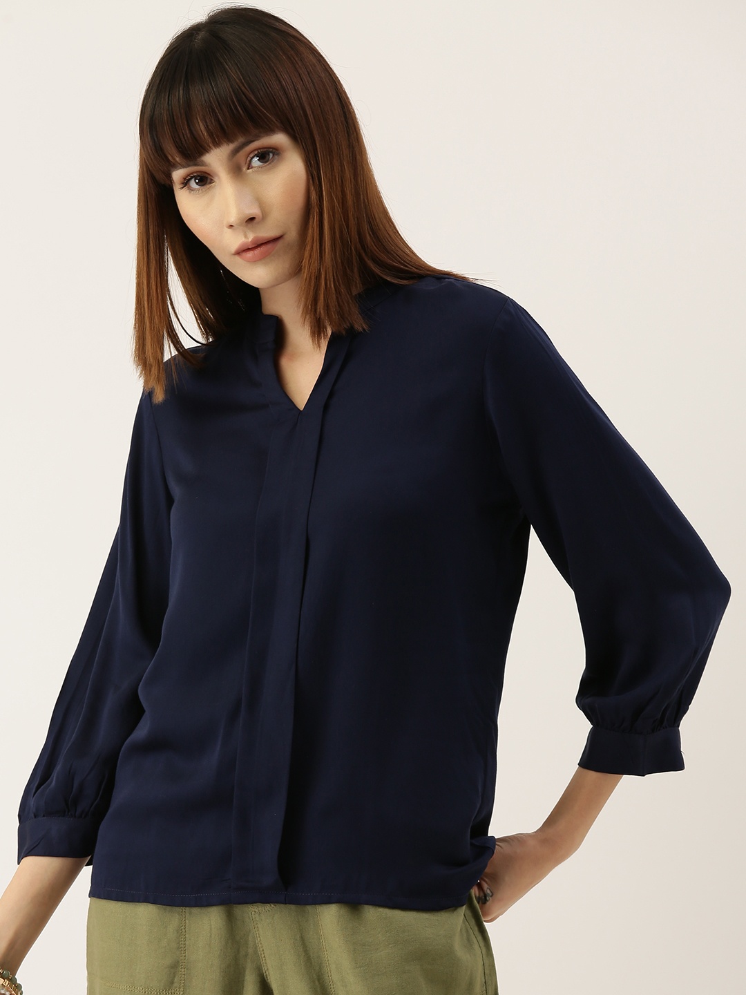 

AND Women Navy Blue Solid Top