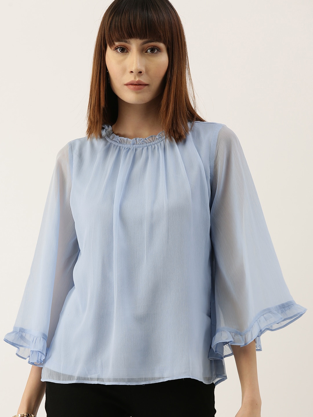 

AND Women Blue Solid Layered Regular Top