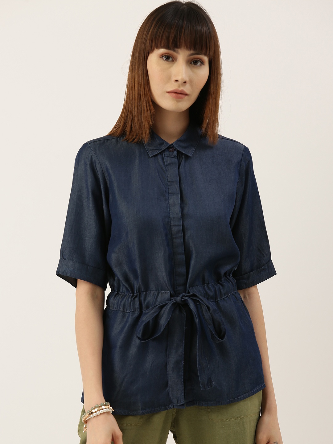 

AND Women Navy Blue Solid Top