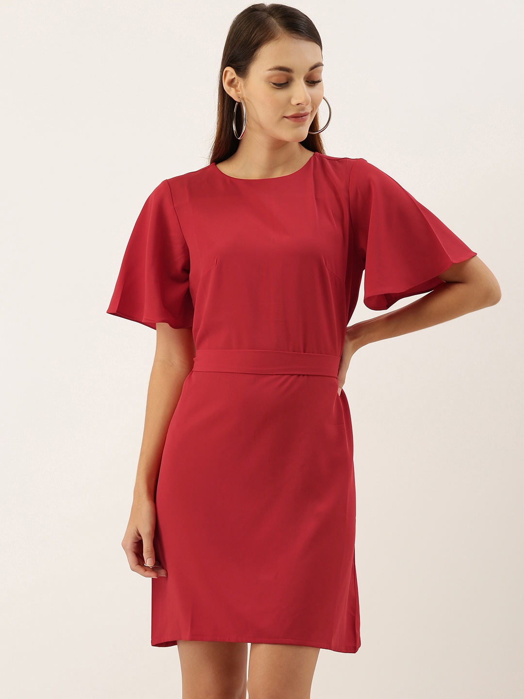 

AND Women Red Solid Fit and Flare Dress