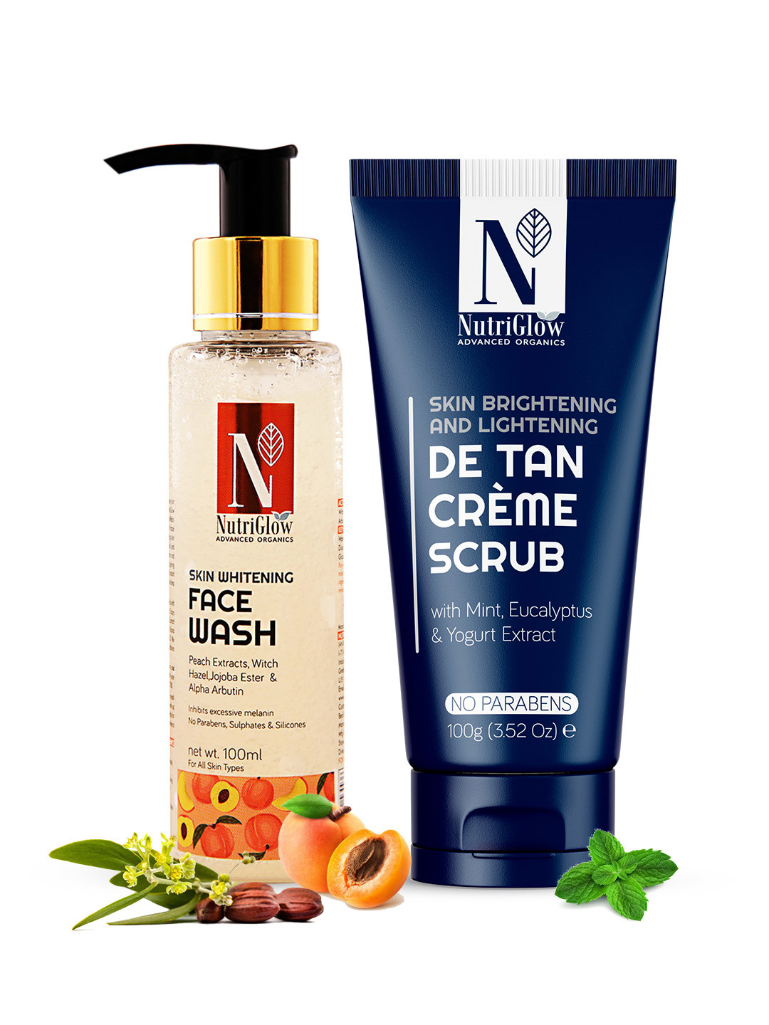 

Nutriglow Advanced Organics Skin Whitening Face Wash 100 ml & De Tan Creme Scrub 100 g, Blue