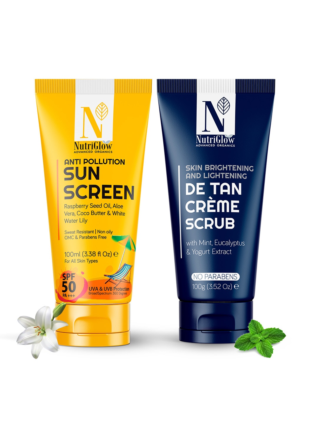 

NutriGlow Advanced Organics Combo of Sunscreen SPF 50 & De Tan Creme Scrub 200 g, Multi