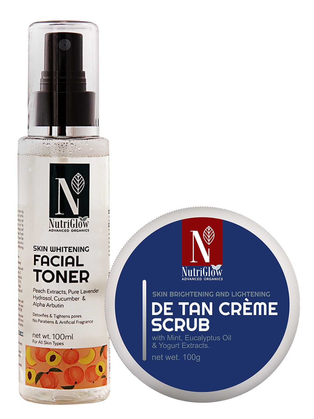 

NutriGlow Advanced Organics Combo of Skin Whitening Toner & De Tan Creme Scrub 200 g, Multi