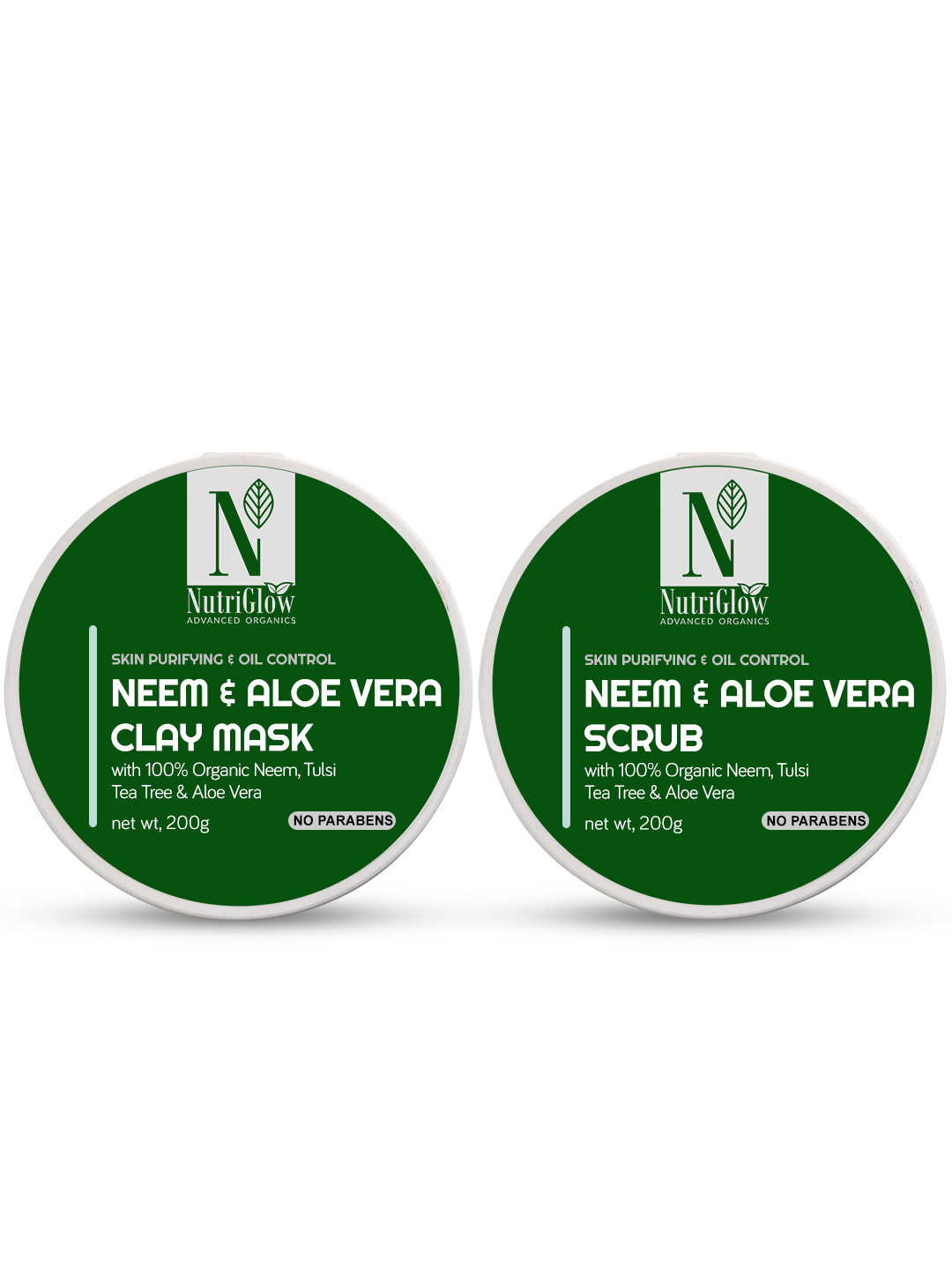 

NutriGlow Set of 2 Advanced Organic Neem & Aloe Vera Clay Mask & Scrub 400 g, Multi