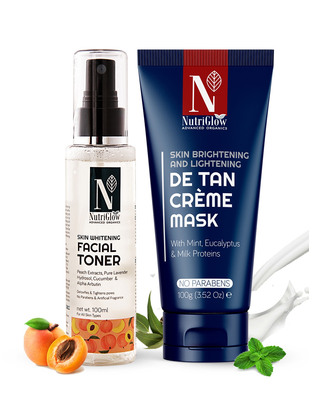 

Nutriglow Advanced Organics Set of 2 Skin Whitening Toner and De Tan Crme Mask, Multi