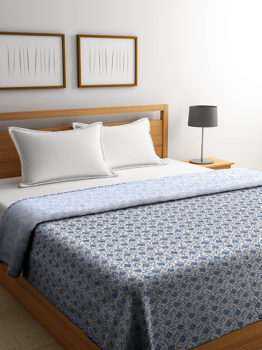

Rajasthan Decor White & Blue Floral AC Room 120 GSM Double Bed Dohar