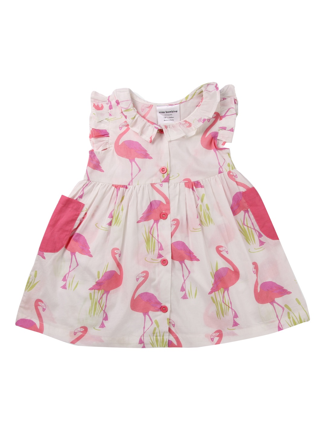 

Nino Bambino Girls Off-White Organic Cotton Printed A-Line Dress