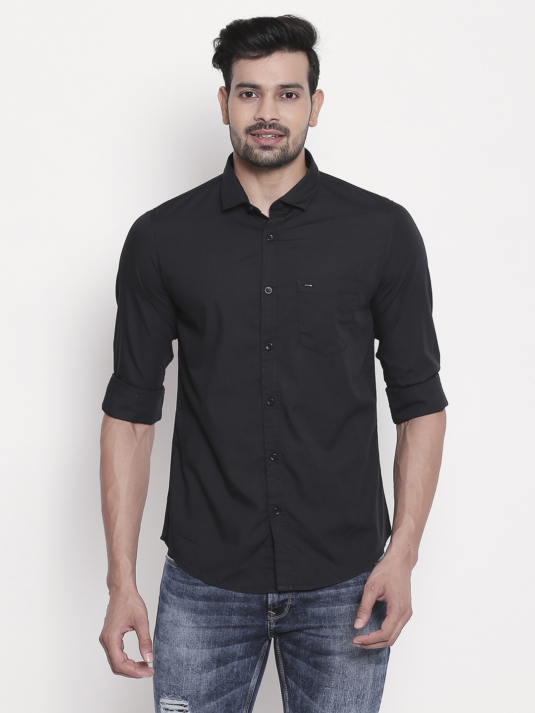 

SPYKAR Men Black Slim Fit Solid Casual Shirt