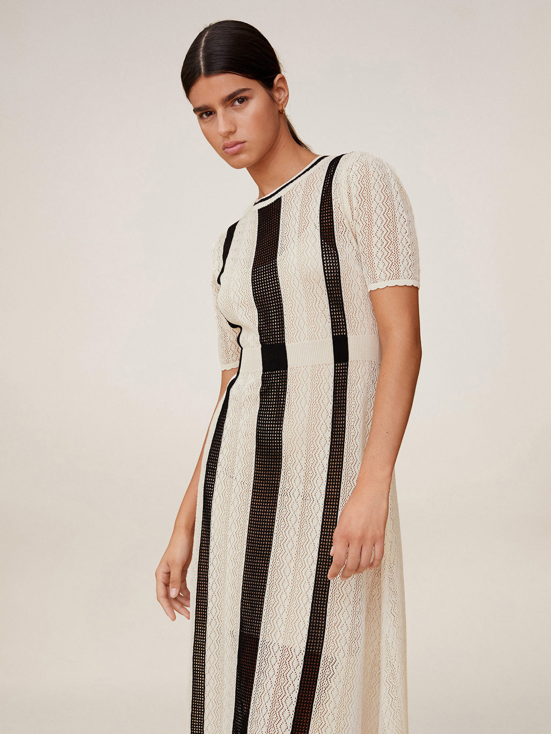 

MANGO Women White & Black Self-Striped A-Line Sheer Dress