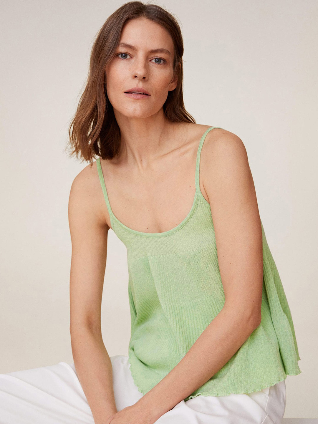 

MANGO Women Mint Green Solid A-Line Top