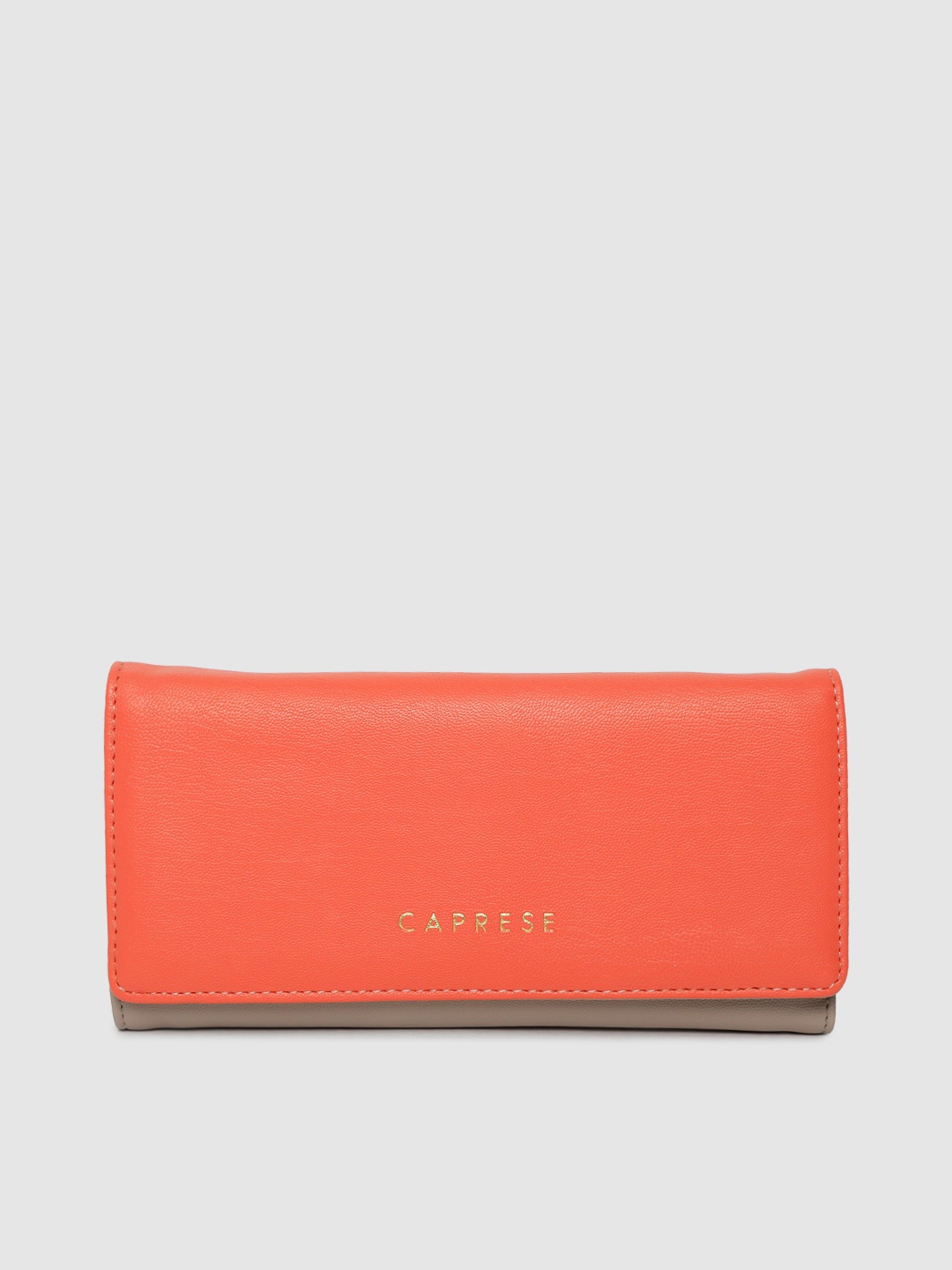 

Caprese Women Coral Orange Solid Three Fold Wallet