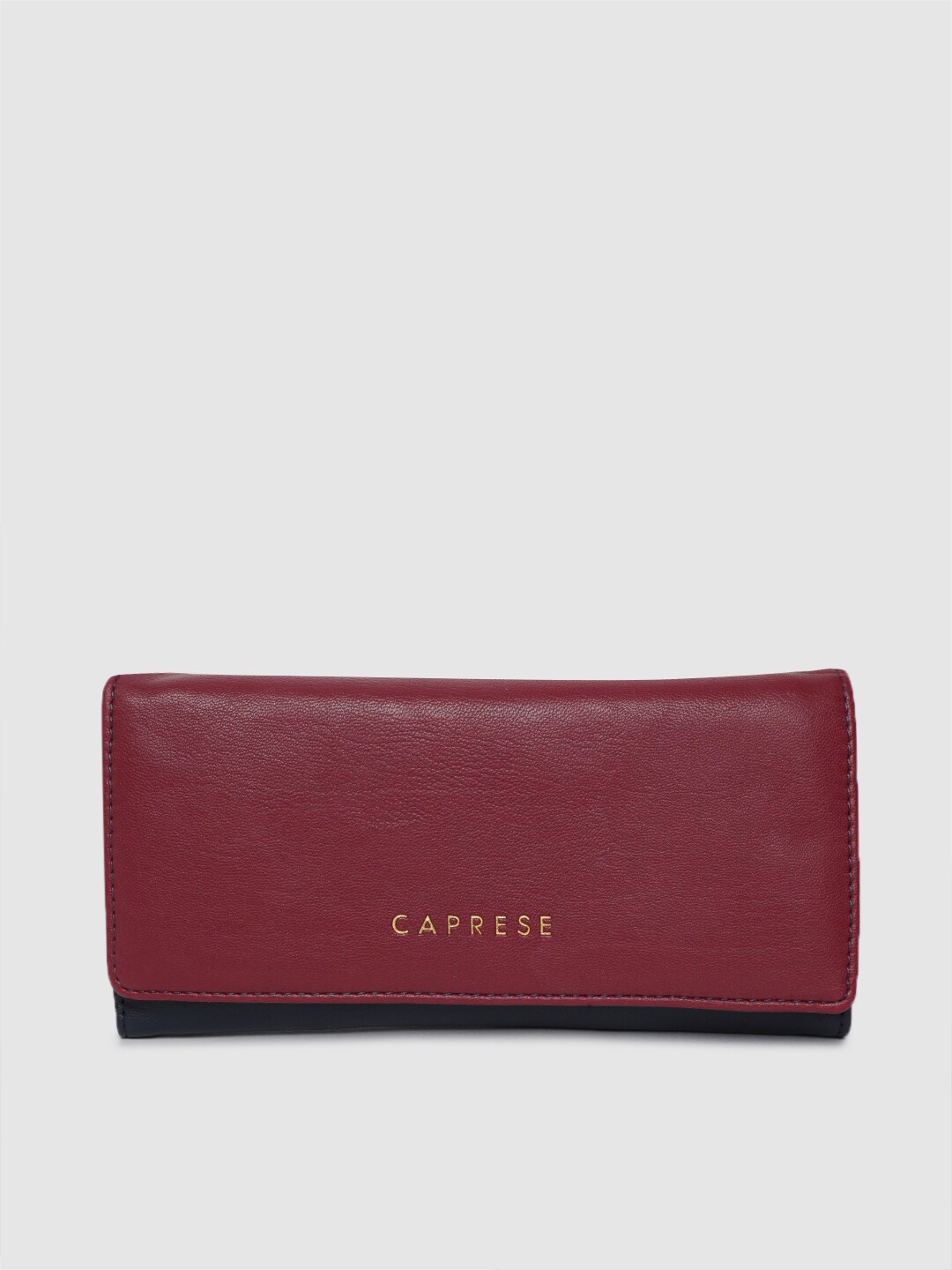 

Caprese Women Maroon & Navy Blue Colourblocked Three Fold Wallet