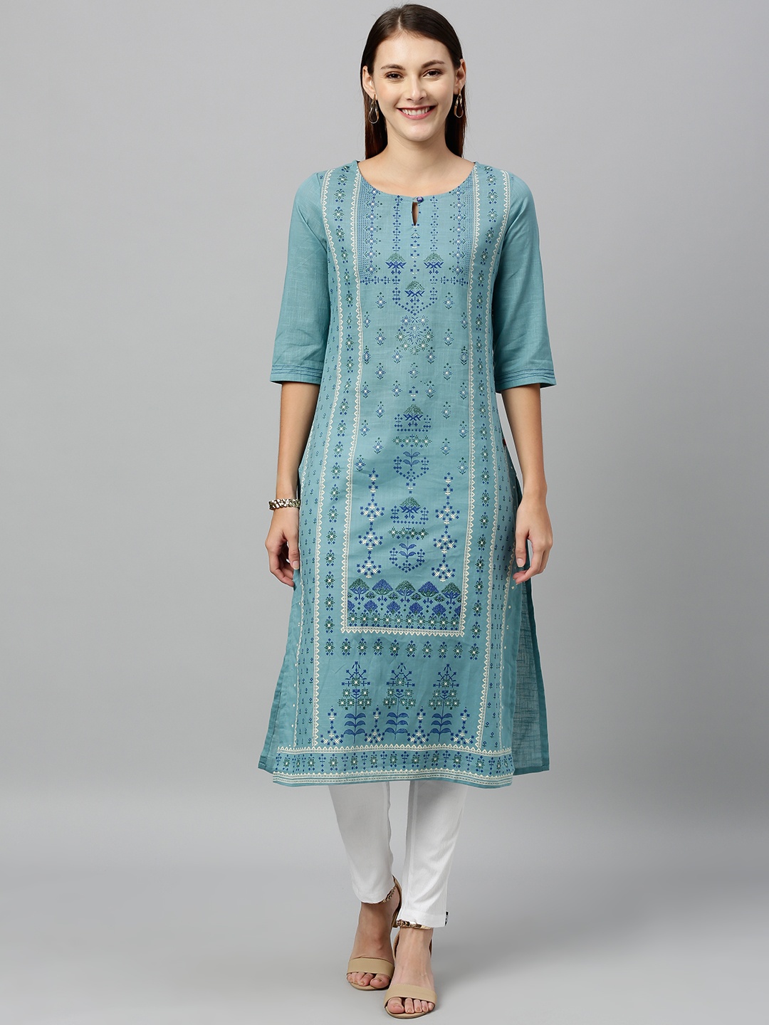 

Alena Women Blue Printed Straight Kurta