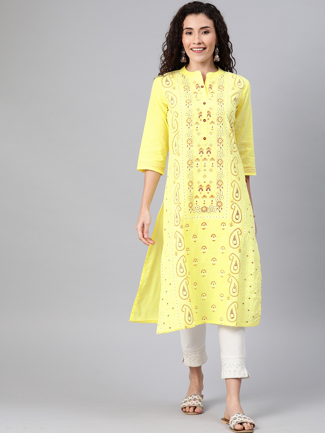 

Alena Women Yellow & Orange Printed Straight Kurta