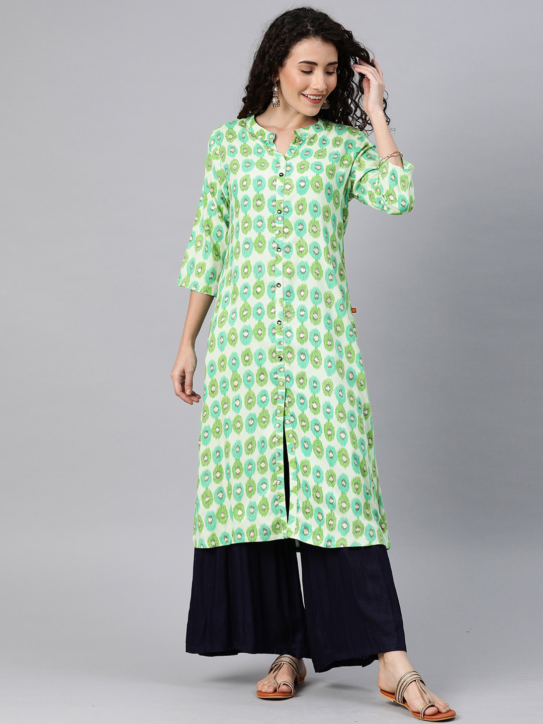 

Alena Women Sea Green Printed Straight Kurta