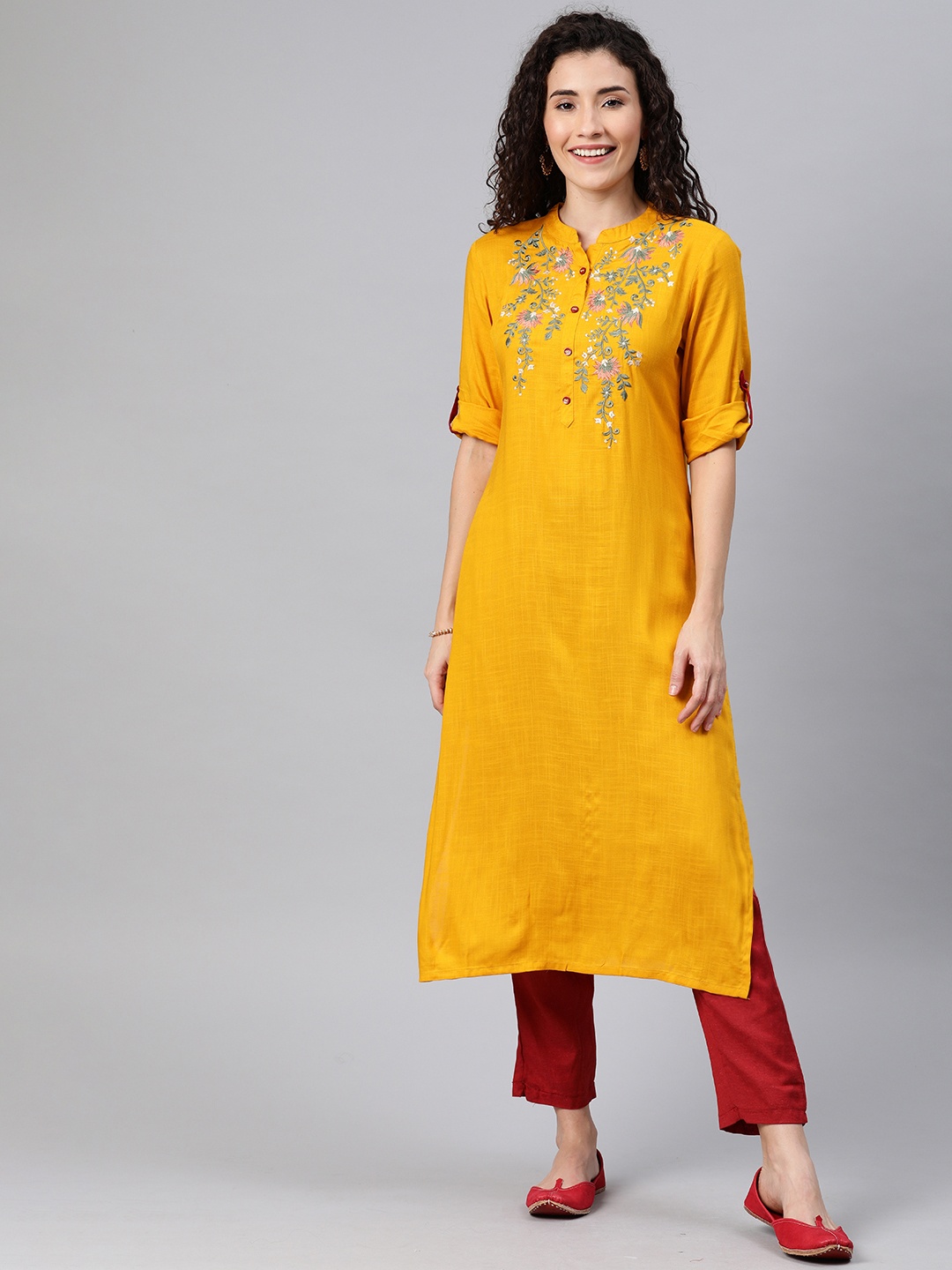 

Alena Women Mustard Yellow Yoke Design Straight Kurta