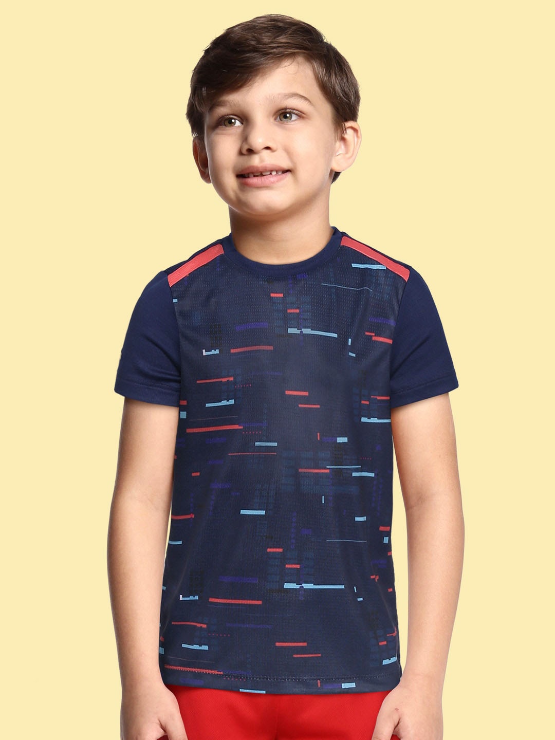 

Alcis Boys Navy Blue Printed Antimicrobial Slim Fit Training or Gym T-shirt
