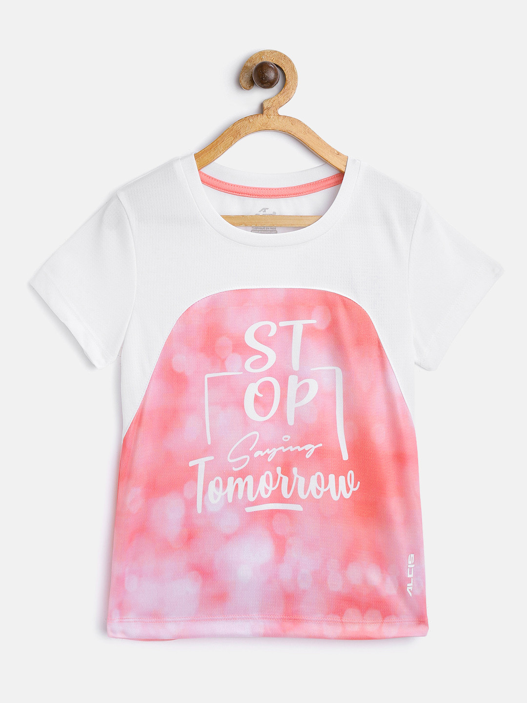 

Alcis Girls Pink & White Printed Round Neck Running T-shirt