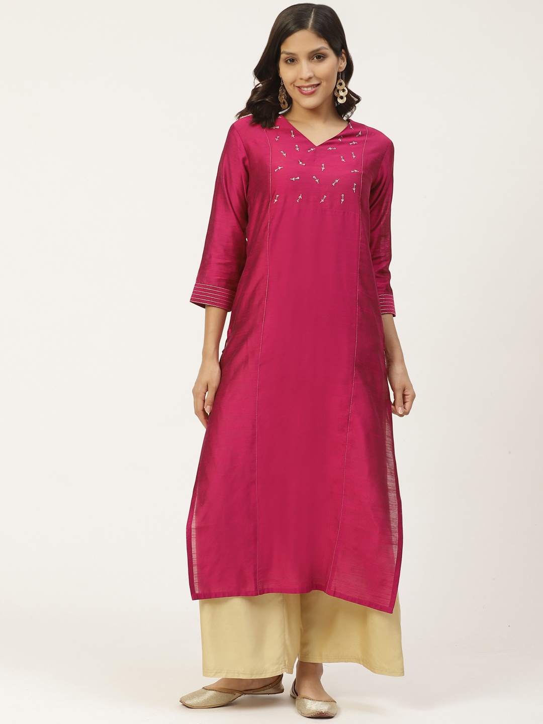 

Varanga Women Pink Yoke Design Straight Kurta