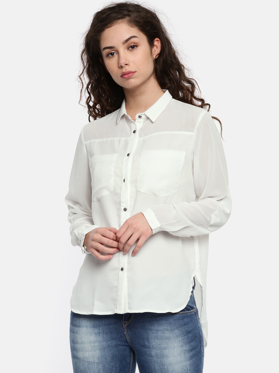

Wills Lifestyle Off-White High-Low Shirt