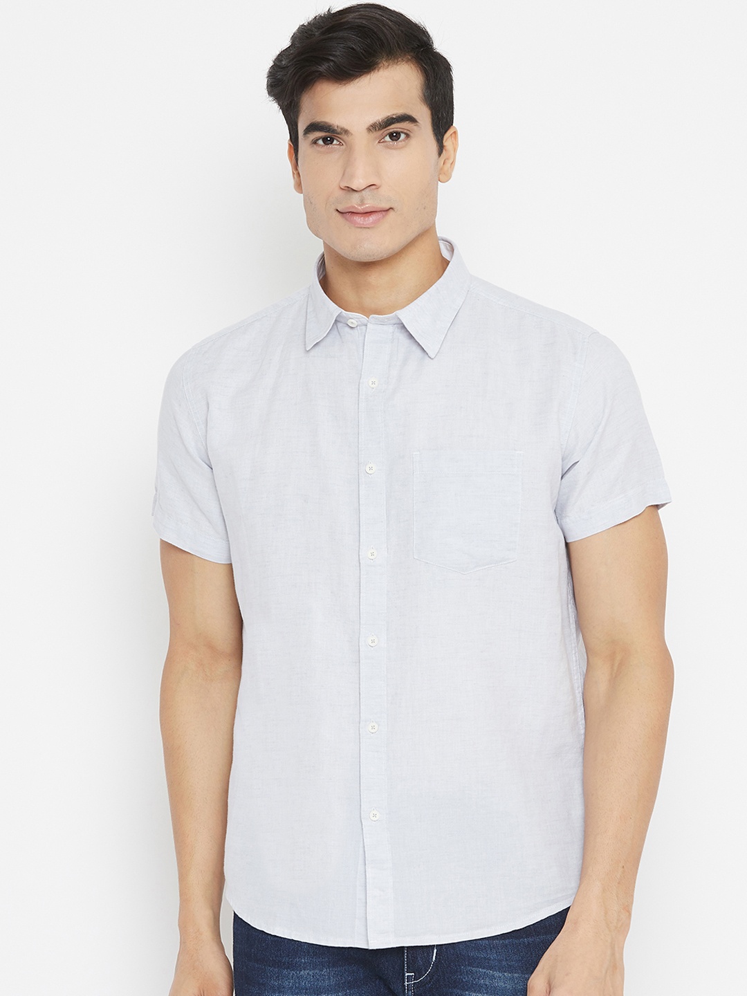 

METTLE Men Grey Regular Fit Solid Casual Shirt