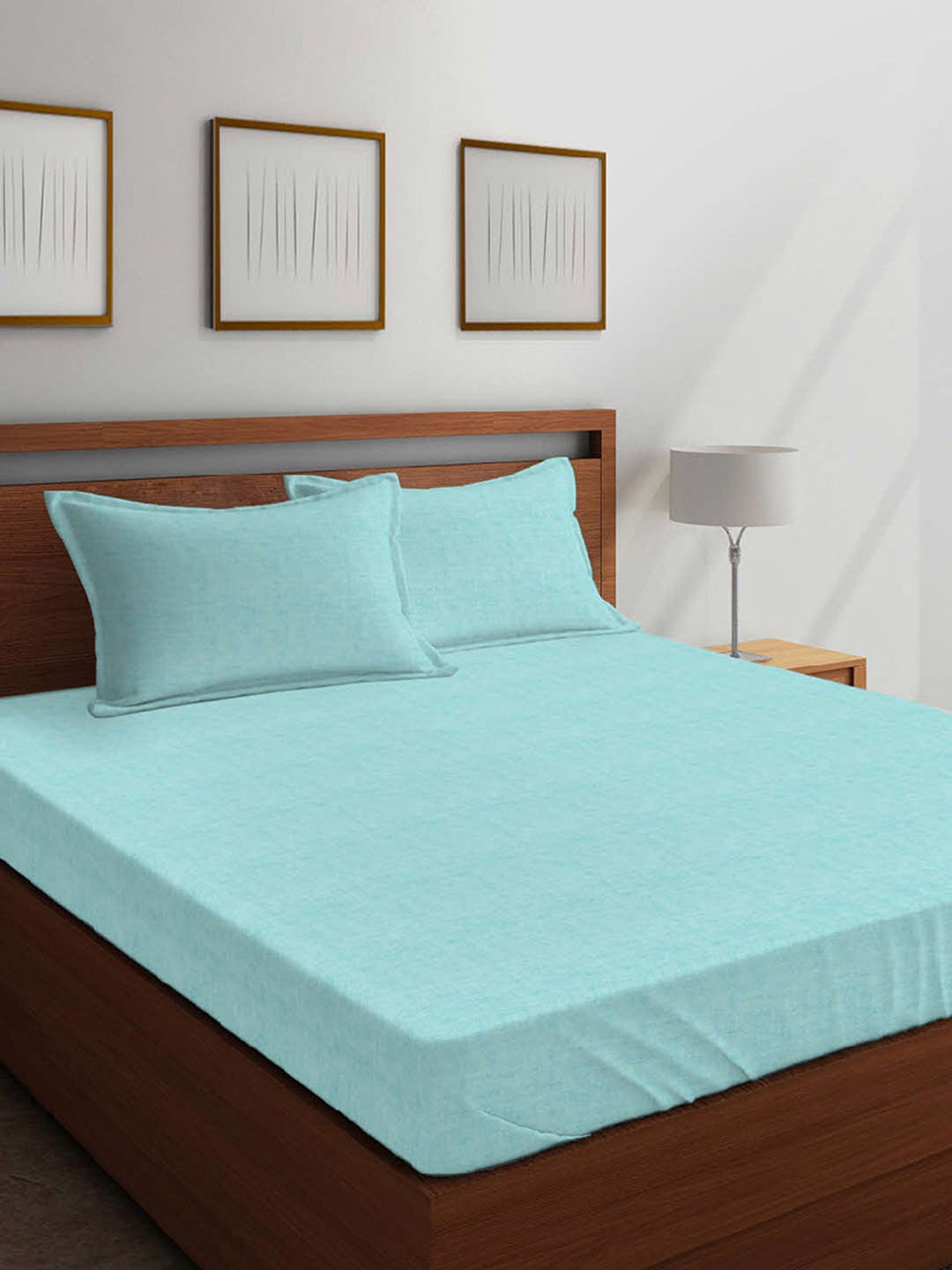 

Boutique Living India Turquoise Blue Solid 210 TC Cotton 1 King Bedsheet with 2 Pillow Covers
