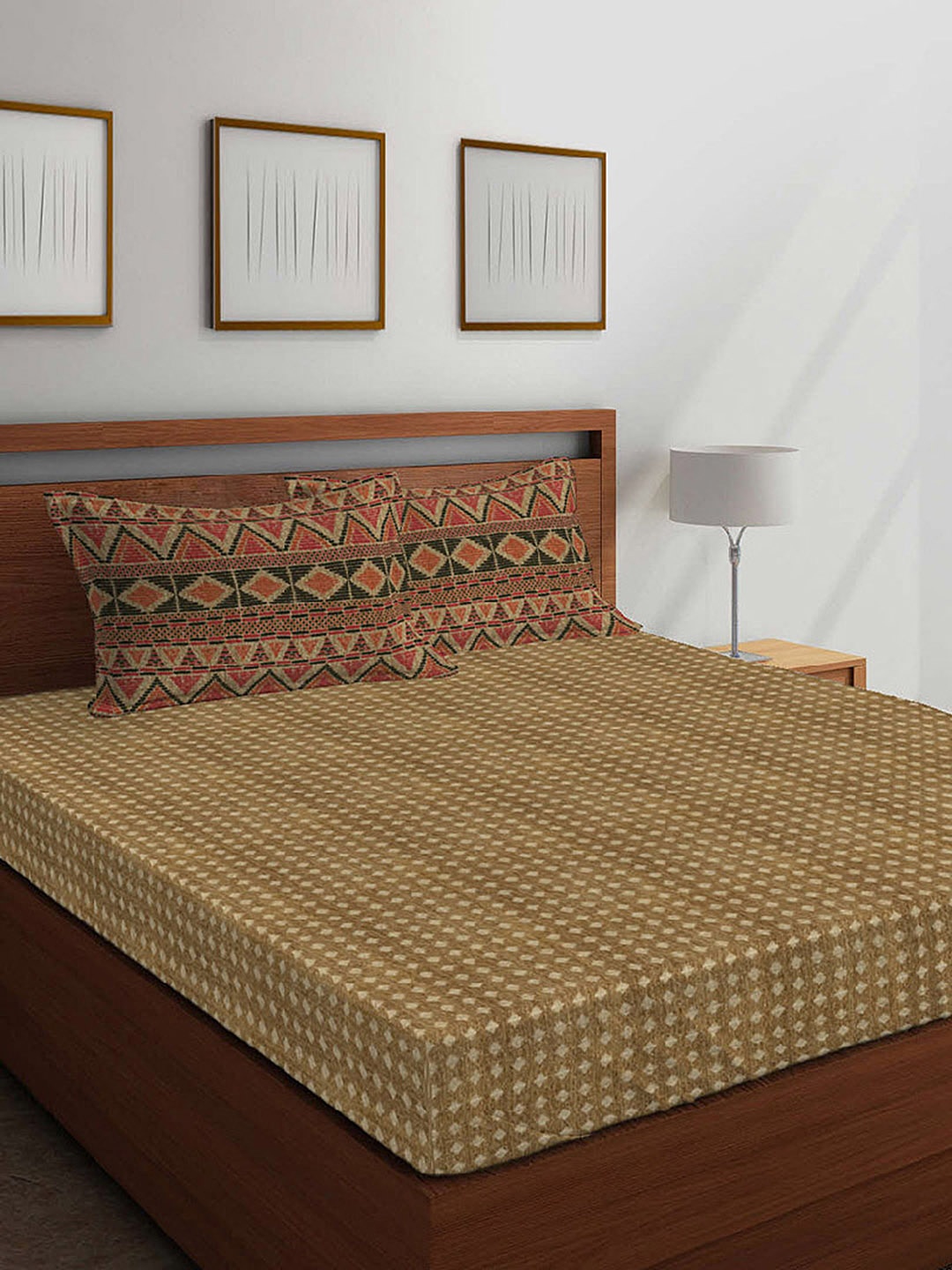 

Boutique Living India Beige & Brown Geometric 200 TC Cotton 1 King Bedsheet with 2 Pillow Covers