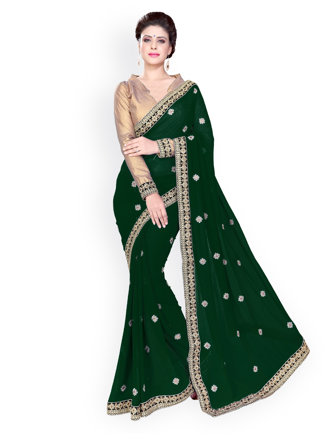 

MIRCHI FASHION Green Embroidered Georgette Embellished Saree