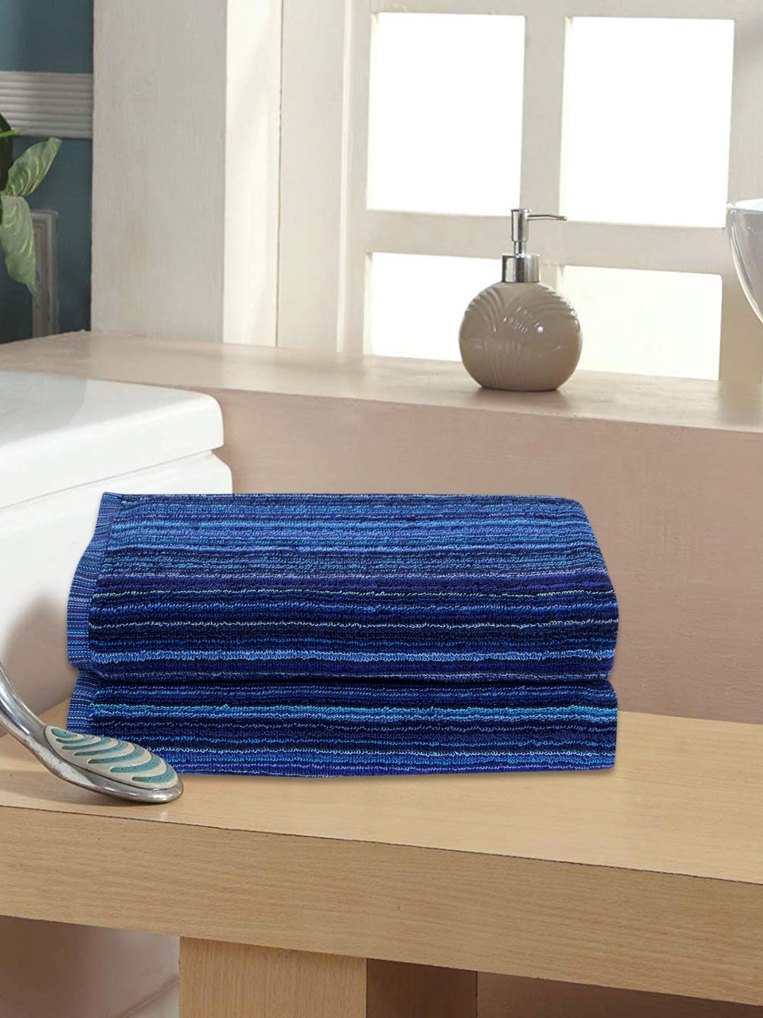 

ROMEE Set Of 2 Blue Striped 400 GSM Large Bath Towels