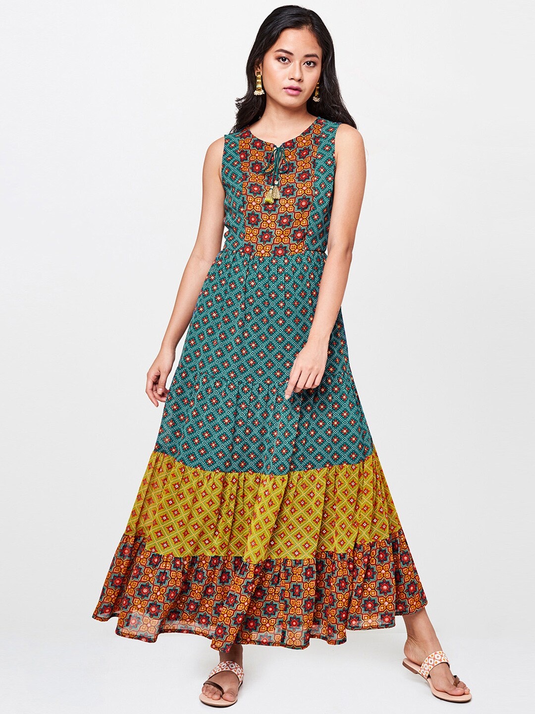 

Global Desi Women Multicoloured Printed Fit and Flare Dress, Multi