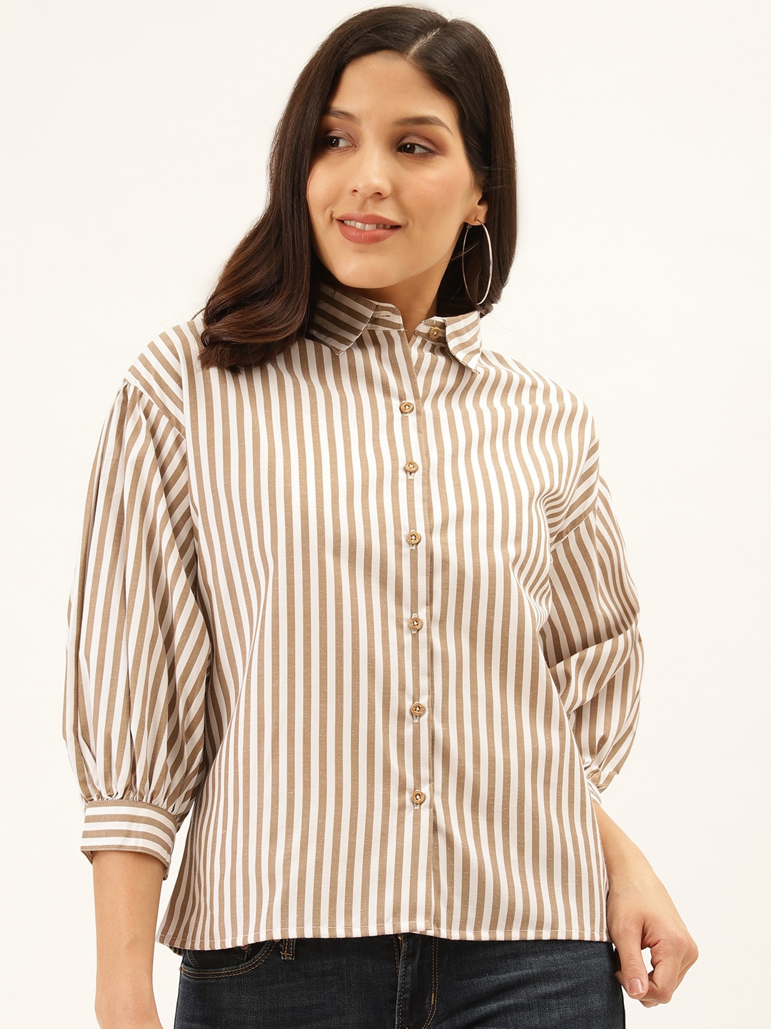 

Style Quotient Women White & Beige Striped Shirt