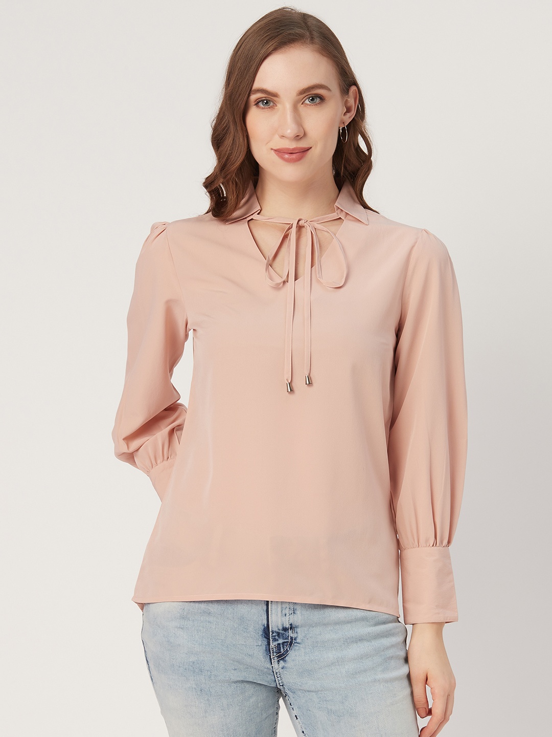 

Style Quotient Women Dusty Pink Bishop Sleeved Solid Top