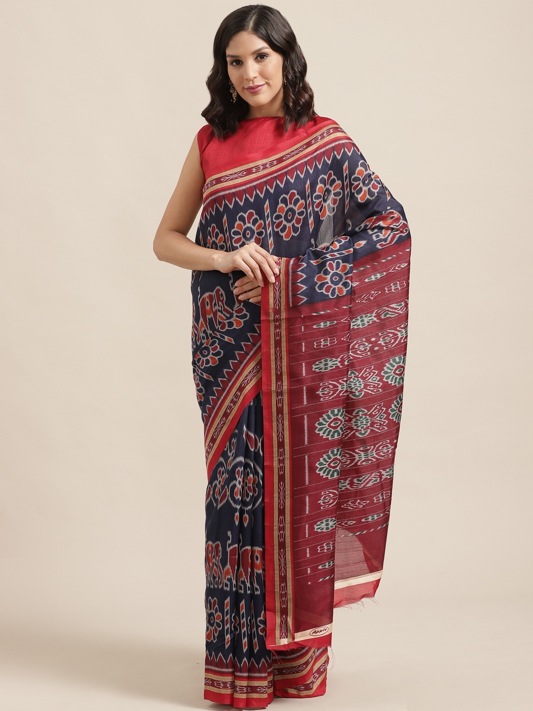 

Saree mall Navy Blue & Red Printed Saree