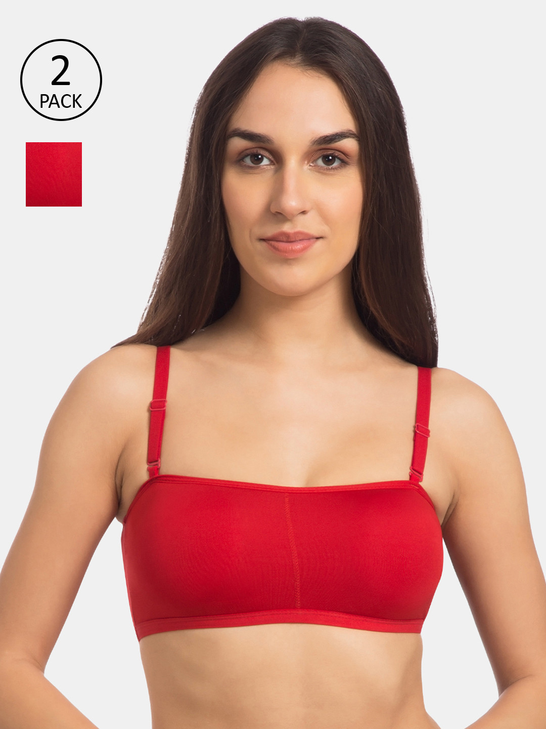 

Souminie Pack of 2 Red Solid Non-Wired Lightly Padded Bandeau Bras