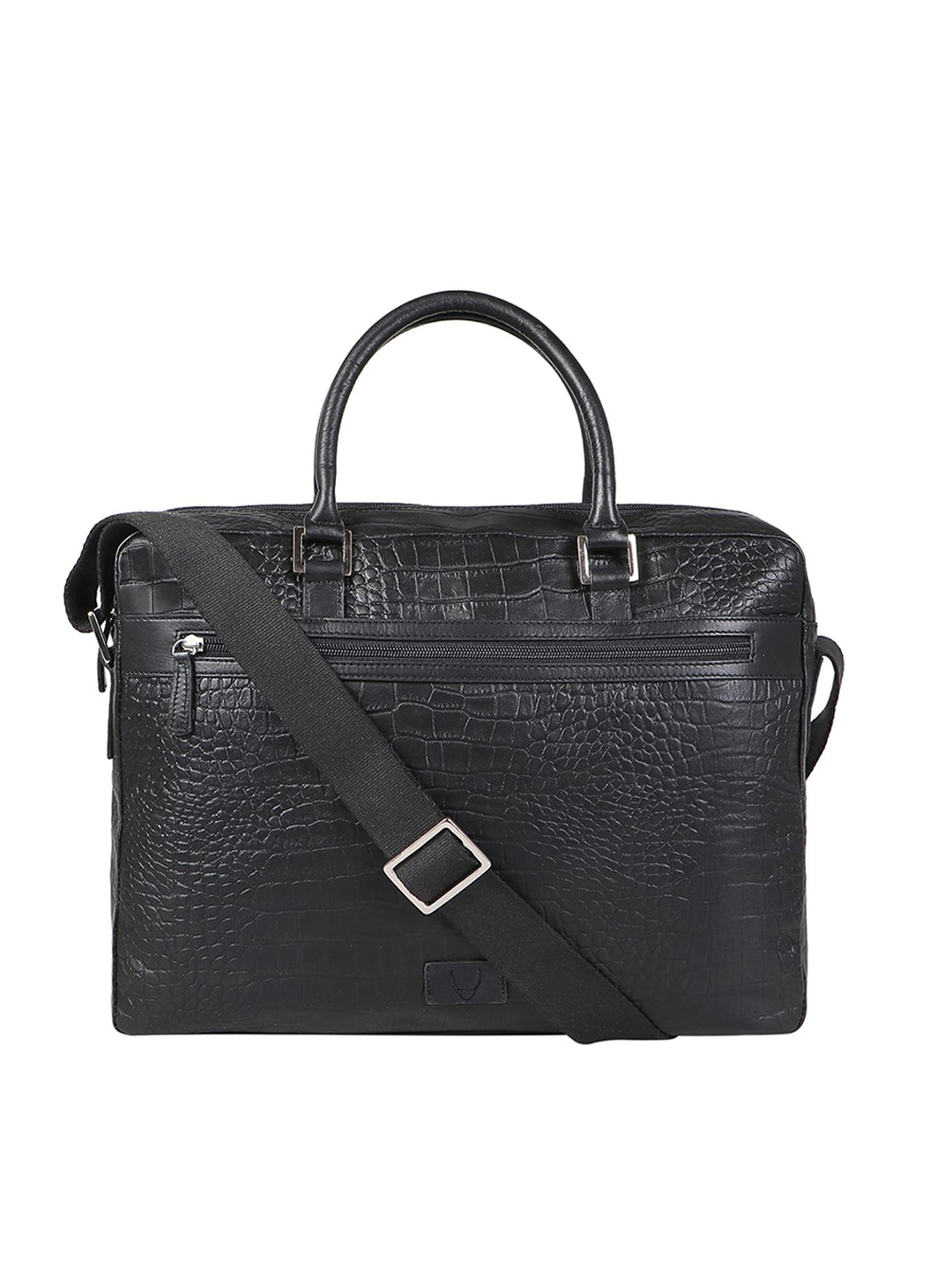 

Hidesign Men Black Textured Leather Laptop Bag