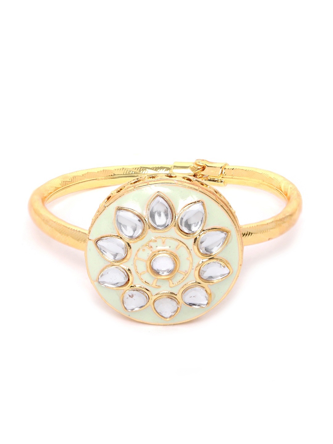 

Zaveri Pearls Mint Green Gold-Plated Kundan-Studded Enamelled Bangle-Style Bracelet