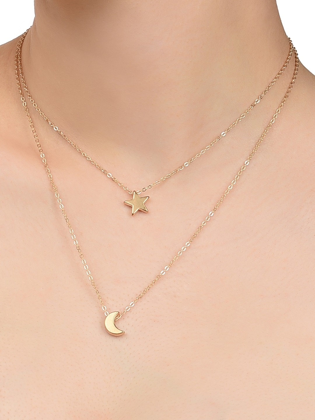 

Zaveri Pearls Rose Gold-Plated Moon & Star Shaped Layered Necklace