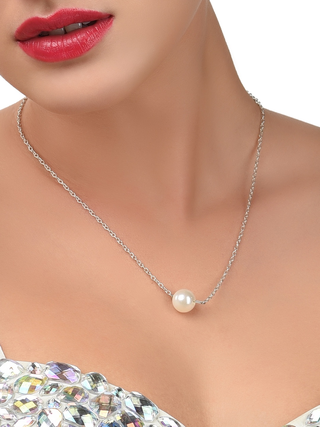 

Zaveri Pearls White Silver-Plated Beaded Necklace
