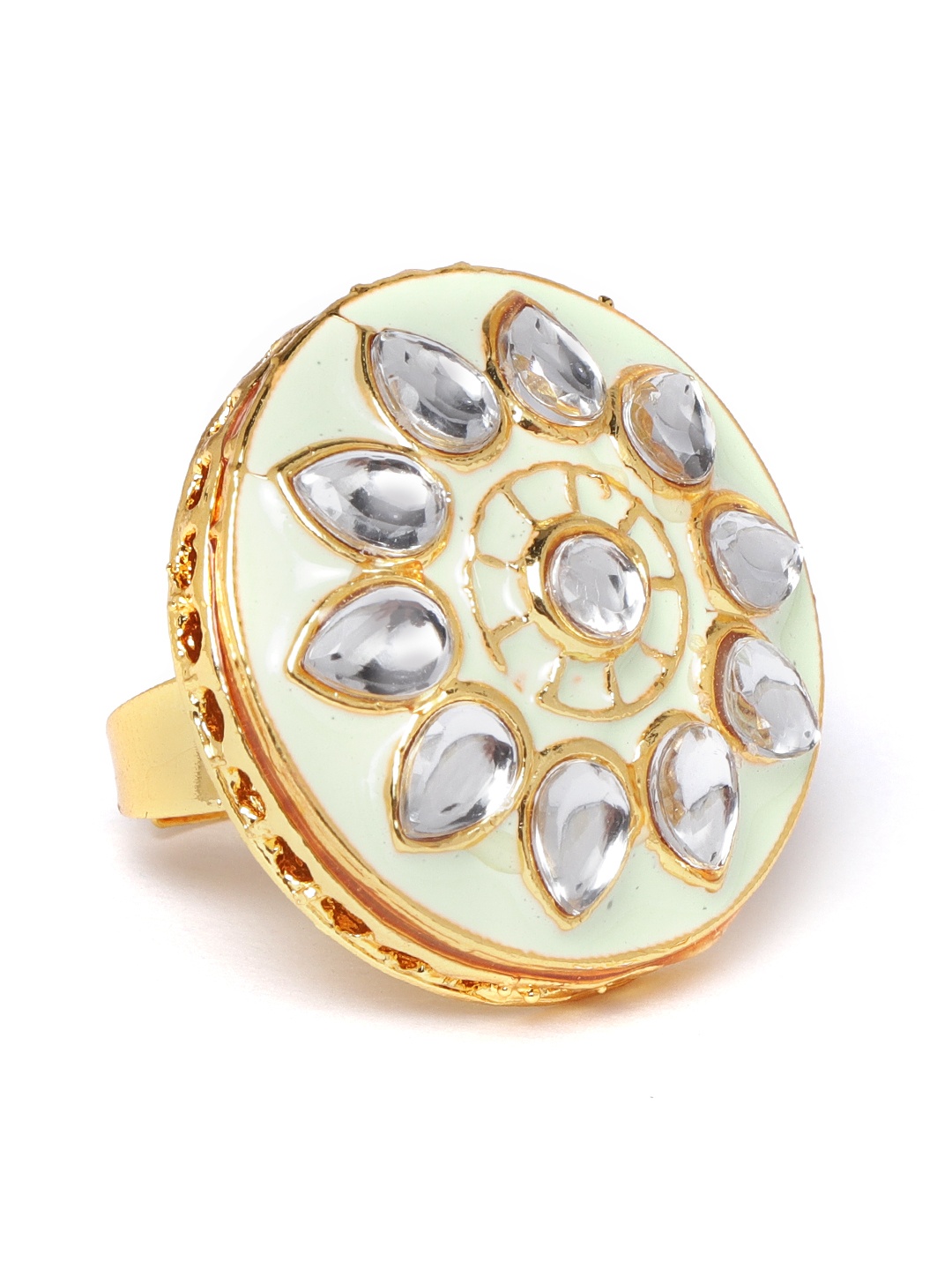 

Zaveri Pearls Mint Green Gold-Plated Kundan-Studded Enamelled Adjustable Finger Ring