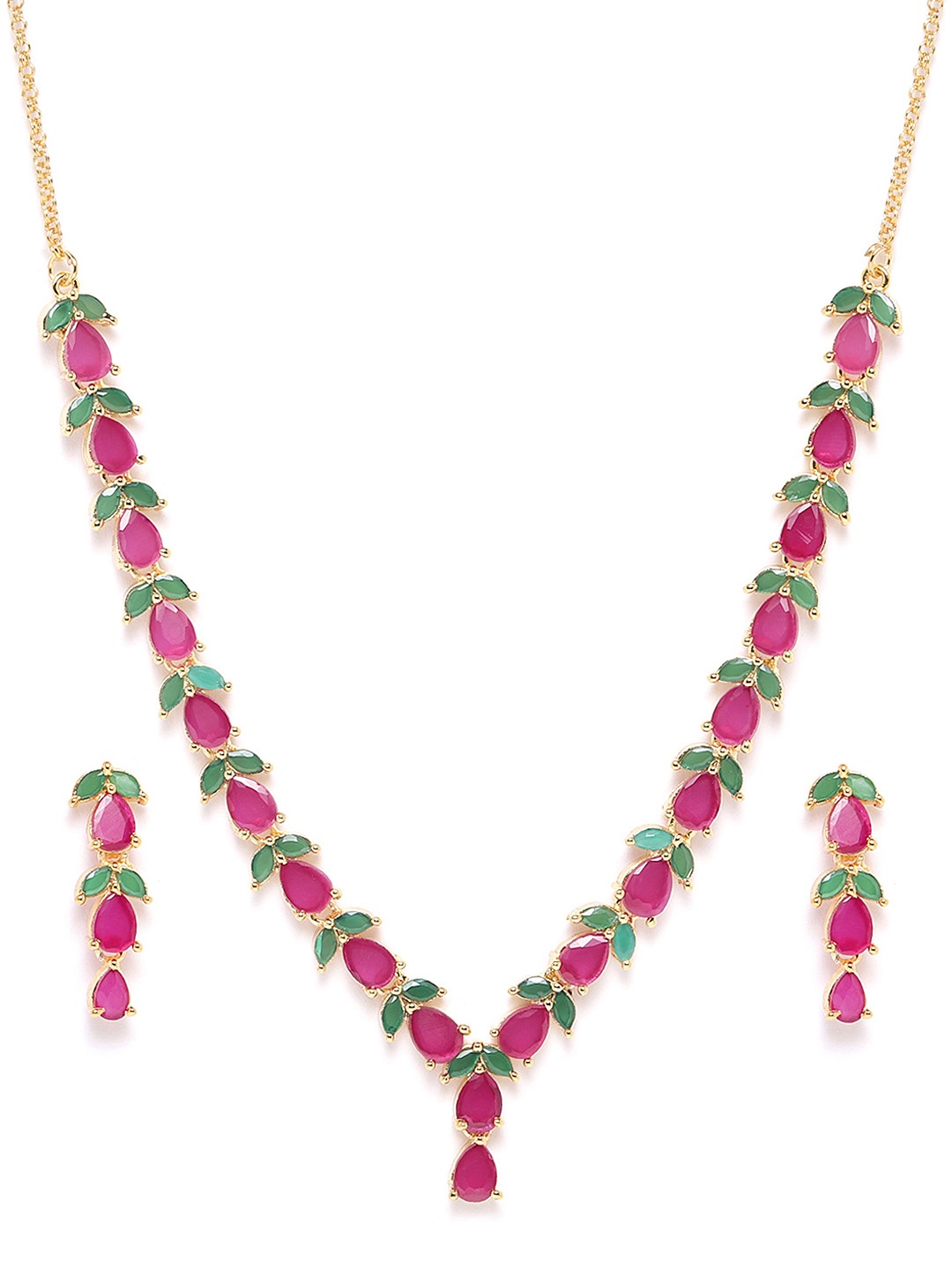 

Zaveri Pearls Green & Pink Gold-Plated CZ Studded Jewellery Set